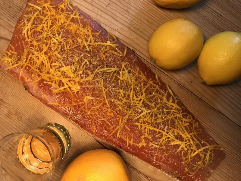 Graved salmon with grappa from Nebbiolo grape, lemon and orange zest