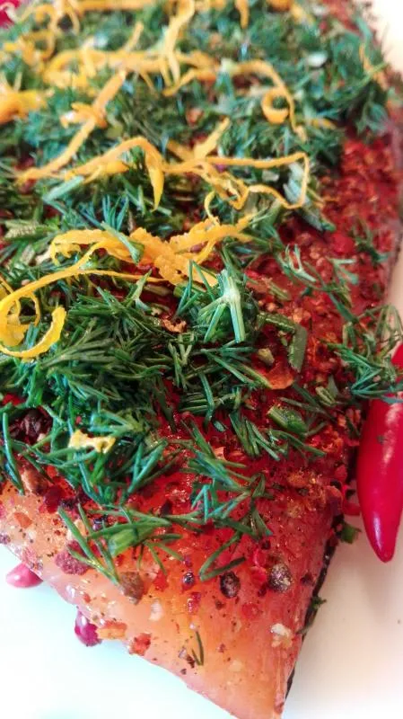 Marinated--salmon--Graved--South-America-with-gold-particles