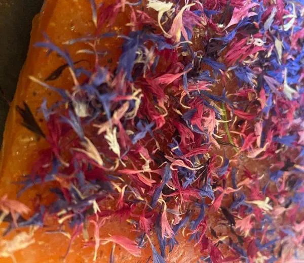 Graved Lachs Alpenblüten mit Kornblumenblüten aus Südtirol – Premium-Lachs trifft alpine Blütenpracht