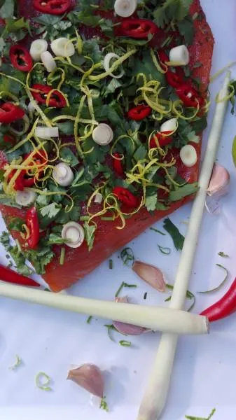 Salmon marinated with Asian spices