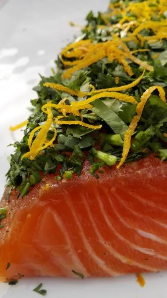 Salmon marinated with orange, ginger and coriander