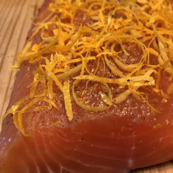 Graved salmon with grappa from Nebbiolo grape, lemon and orange zest